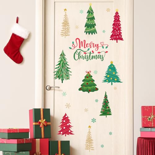 Mfault Merry Christmas Tree Wall Decals Stickers, Xmas Snowflake Decorations Bedroom Art, New Year 2026 Home Kitchen Living Room Decor Winter Holiday Gift