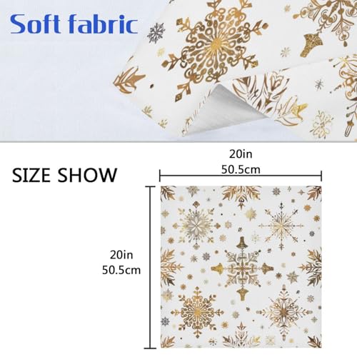 Christmas Snowflakes Cloth Napkin Set of 6 Gold White Reusable Holiday Table Linen