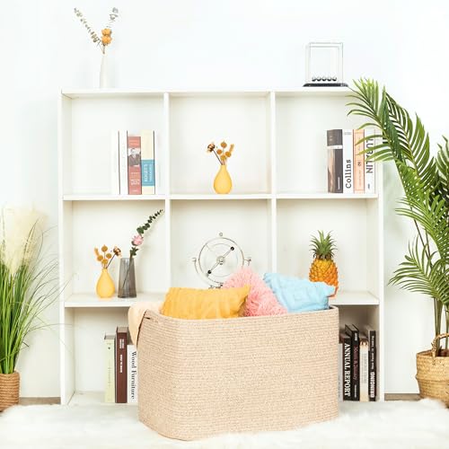 Extra Large Cotton Rope Storage Basket - Oatmeal Brown, 112L, 25x17x16 Inches, Living Room & Laundry Organizer