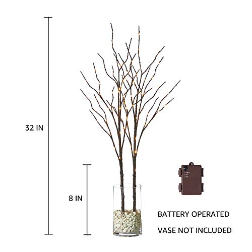 Hairui Lighted Twig Brown Tree Branch with Fairy Lights 32in - 2 Set Battery Operated Christmas & Wedding Decor