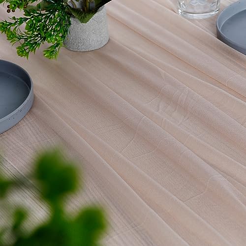 VDS 10ft Chiffon Table Runner 5pc Nude 29x120in - Sheer Shimmer Centerpiece Cloth for Weddings & Events