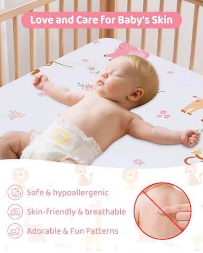 Pink Elephant Pack and Play Mattress - 38 x 26 Inch Portable Waterproof Mini Pad