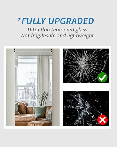 DMWOODFL 48x14 Rounded Rectangle Over The Door Mirror Silver White No Drill Installation