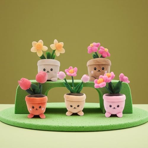 Stuffed Plant Plush Toy, Happy Face Flower Plushies Plant Pillow Decorationr with Natural Scent, Adorable Stuffed Flower for Christmas Horror Plush Halloween(1 Fower 2 Buds)