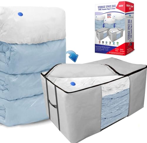 Gray Vacuum Storage Bags Cube Space Saver Set of 5 - Bedding Organizer