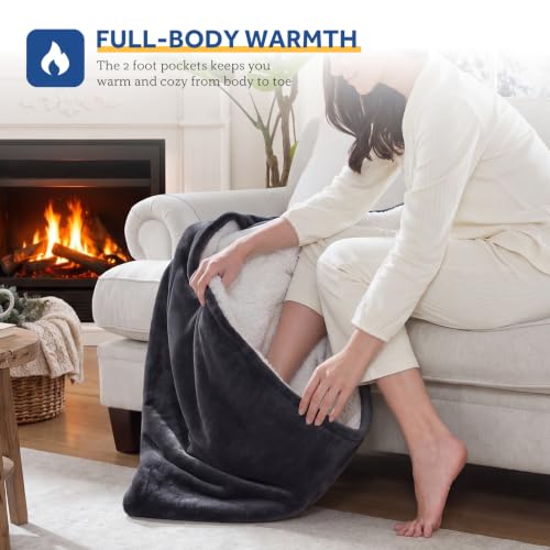 Sealy Electric Heated Throw with Foot Pockets - 50x62 Dark Grey