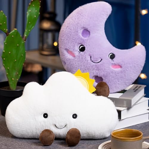 Sun Shaped Plush Pillow,Smiling Fun Filled Sun, Stars, Moon, Cloud Shaped Plush Toys for Home Decoration, as Birthday Gifts for Children and Girls (Clouds)