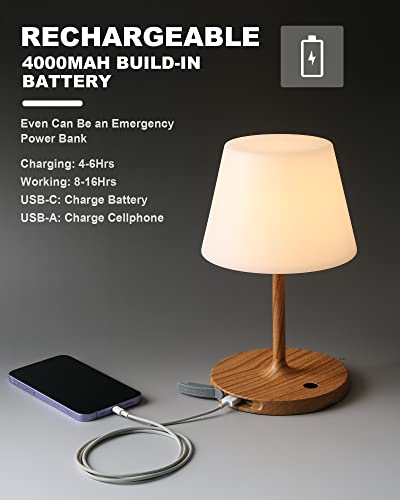 Outdoor Wooden Grain Table Lamp - Waterproof Rechargeable LED, 9.6in