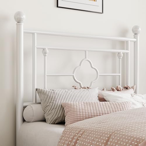 SHA CERLIN 14 Inch Twin Metal Platform Bed Frame with Vintage Iron Headboard - White, Noise-Free & Easy Assembly