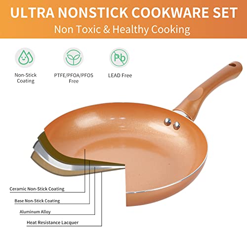 Nonstick Cookware Set with Copper Ceramic Coating - 11pcs, Stay Cool Handles - Variation HC2021-11A