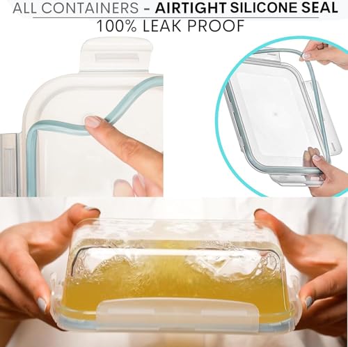 Razab 16 Pc Glass Meal Prep Containers Set with Blue Lids - Airtight & Reusable