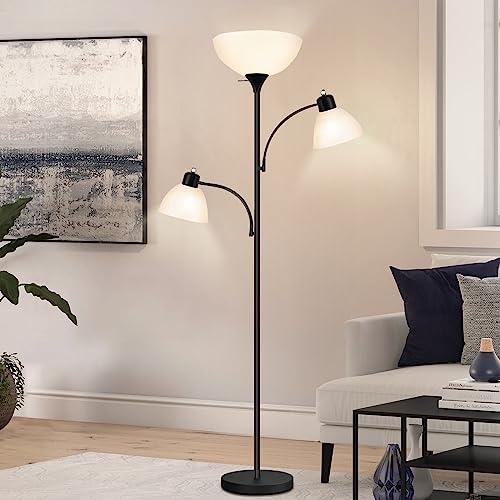 Black 72-Inch Tall Torchiere Floor Lamp for Living Room - Sturdy, Adjustable Lighting