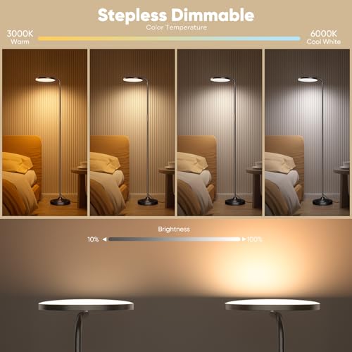Black LED Floor Lamp 36W Dimmable Standing Torchiere with Remote, 350° Rotating Head for Living Room & Bedroom