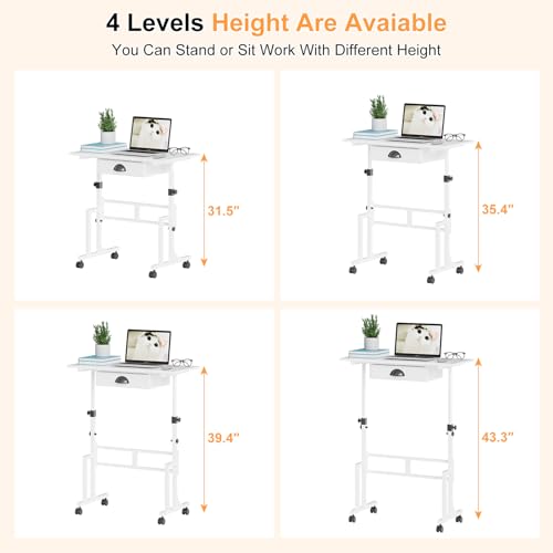 White Adjustable Standing Desk for Walking Pad Treadmill - Portable Mobile Laptop Workstation with Drawer, 31.89 x 15.75 Inches