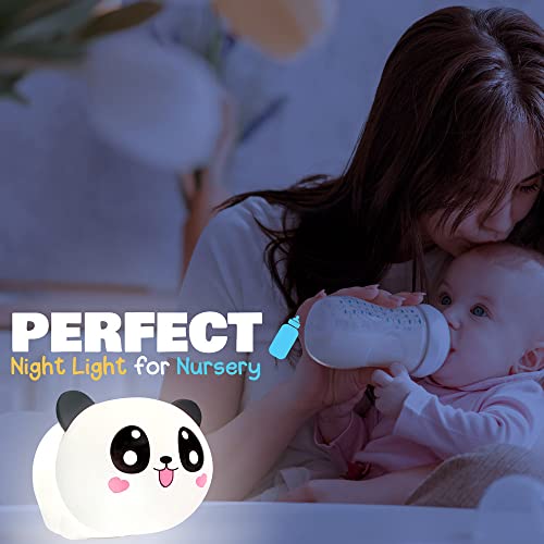 AULTRA Night Light for Kids ? 16 Color USB Rechargeable Panda Lamp for Baby Nursery, Soft Silicone Night Light, 2 Brightness Levels, 10-Hour Use, Squishy Puppy Gift for Boys & Girls