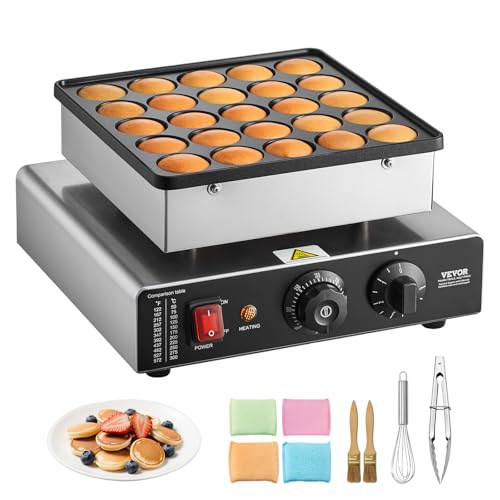 VEVOR 25PCS Mini Pancake Maker with Temp & Time Control, Non-Stick Stainless Steel Dutch Muffin Waffle Baker