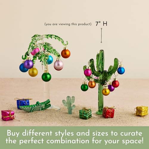 Red Carpet Studios 7" Mini Glass Cactus Tree with 9 Multicolor Ornaments - RCS Gifts