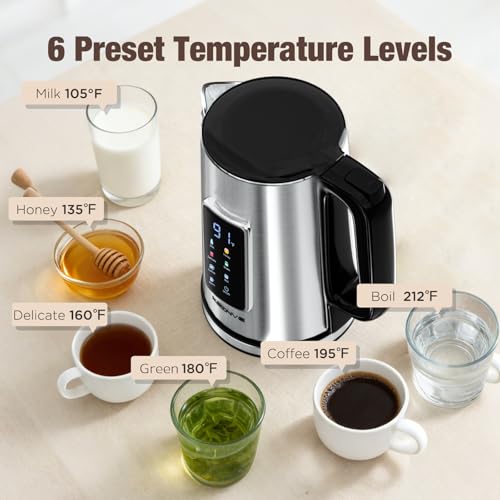 KEINVE 1.7L Electric Kettle with Touch Screen & No Plastic Interior