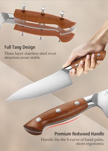 HEZHEN 3-Piece Chef Knife Set, High Carbon Stainless Steel, Full Tang Handles
