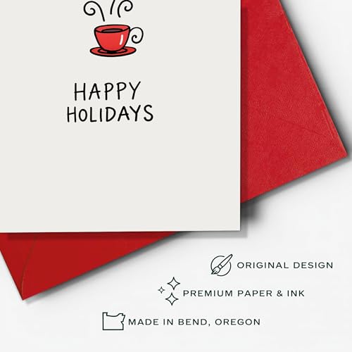 Podagree Holiday Greeting Card with Red Coffee Cup Illustration – Christmas & New Year Stationery, 5.3x8in, Blank inside, Includes Envelope