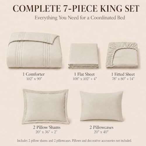 Beige King Size Comforter Set - 7 Pieces All-Season Bedding in a Bag
