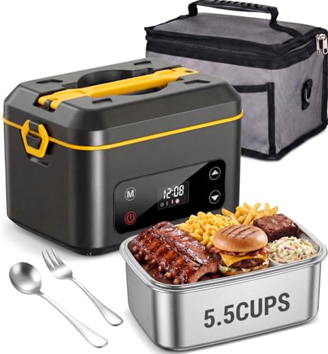 RUDAP Yellow Cordless Electric Lunch Box 24000mAh Food Warmer 1.2L with 5 Heating Modes