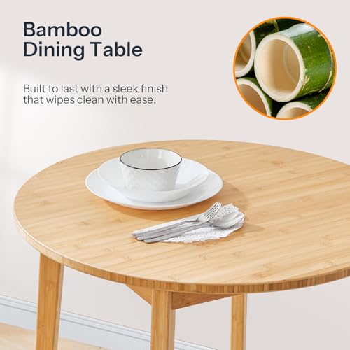 Natural Bamboo Round Dining Table for 2 - Compact Kitchen & Small Space