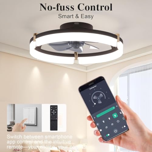 DIAMONDFORGE 20-Inch Matte Black Low-Profile Ceiling Fan with Lights & Remote