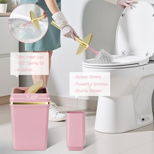 WSBArt Pink Bathroom Set with 4-Gallon Swing-Top Trash Can - 9-Piece Bathroom Accessories, Pink Bath Decor - Variation: Pink Swing-Top / Bath Set