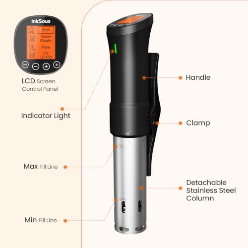 InkSous WiFi Sous Vide Cooker 1000W with App, 18 Recipes, Precise Temp & Timer
