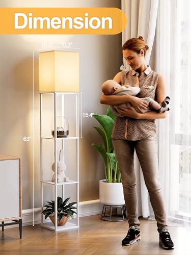 Floor Lamp with Shelves for Living Room White, Shelf 3 CCT LED Bulb,