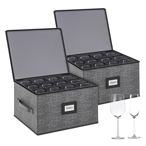 2-Pack Wine Glass Storage Box with Dividers, Hard Shell Stemware