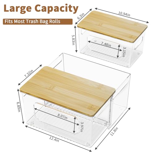 3-in-1 Trash Bag Holder Under Sink Organizer with Bamboo Lid