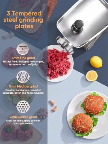 Heavy Duty Electric Meat Grinder 3000W Max - Silver, 5-in-1 Kitchen Mincer & Sausage Stuffer
