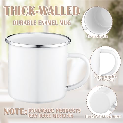24 Pcs Enamel Camping Coffee Mug 12 oz White with Silver Rim - Durable & Lightweight