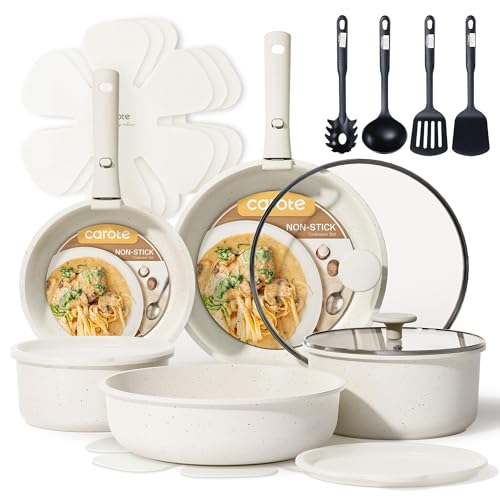 CAROTE 19pcs Pots and Pans Set Non Stick, Detachable Handle Cookware