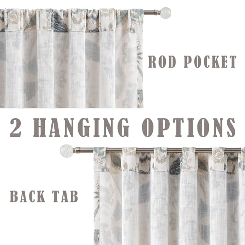 Semi Sheer Jacobean Floral Curtain Set - Blue Grey 52"W x 84"L, Pack of 2