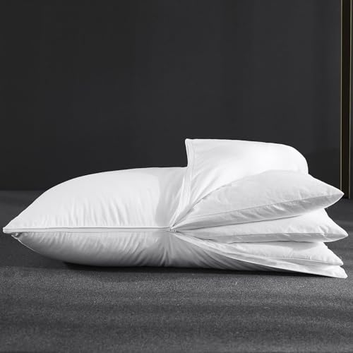 White Adjustable Gusset Goose Feather Pillow Queen Size with Pillowcase - Layered Support