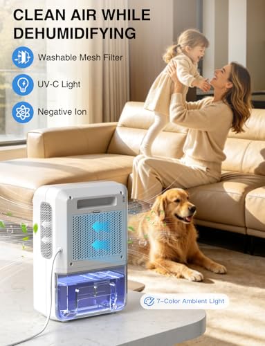CLEVAST 2L Quiet Dehumidifier for Bedroom & Bathroom, 500 sq.ft, with Drain Hose