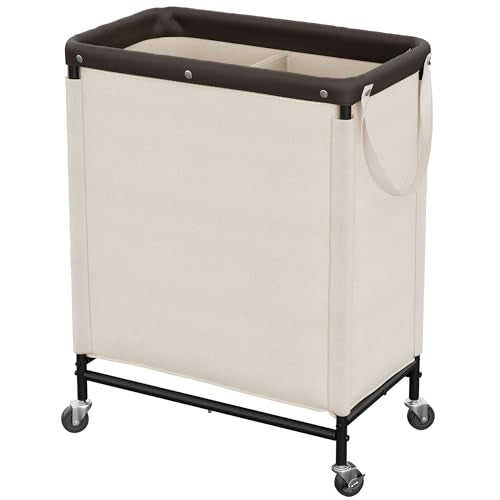 StorageWorks Beige 2-Section 100L Laundry Hamper with Wheels & Removable Fabric