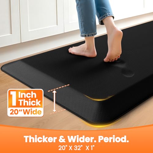 Black 1-Inch Thick Anti-Fatigue Mat for Kitchen & Standing Desk - 20x32 Inches - Variation of THIS listing