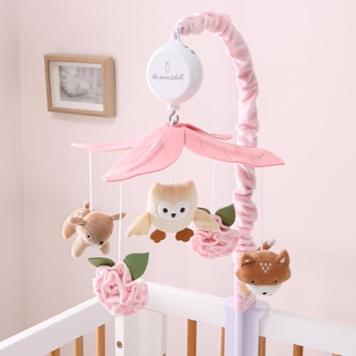 Pink Baby Crib Mobile with 12 Lullabies - Forest Nursery Decor for Girls