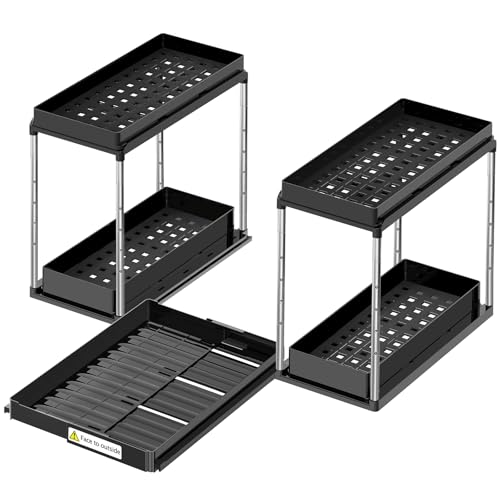 NIUXX Expandable Under Sink Organizer 27.9"L x 15.51"W Height Adjustable 2 Tier
