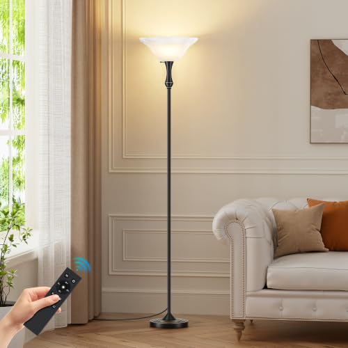 Dimmable LED Floor Lamp with Glass Shade - Modern Torchiere Lighting