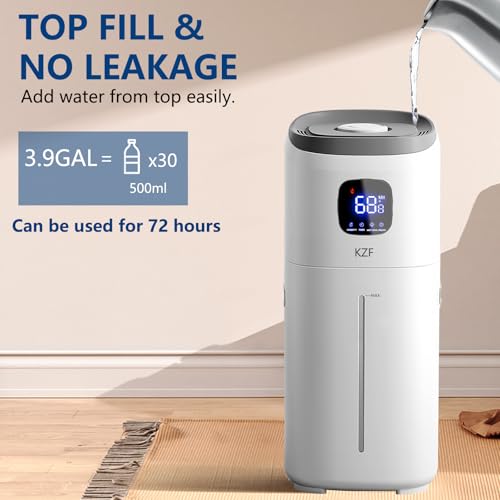 15L Large Room Humidifier for Bedroom & Nursery, 2000 Sq.ft Coverage, Quiet 26dB, Auto Shut-Off, 3 Mist Levels & Aromatherapy Diffuser