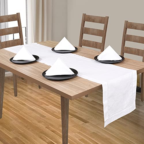 Light & Pro White Cotton Table Runner 16x90 Inches Hemstitched for Dining & Events