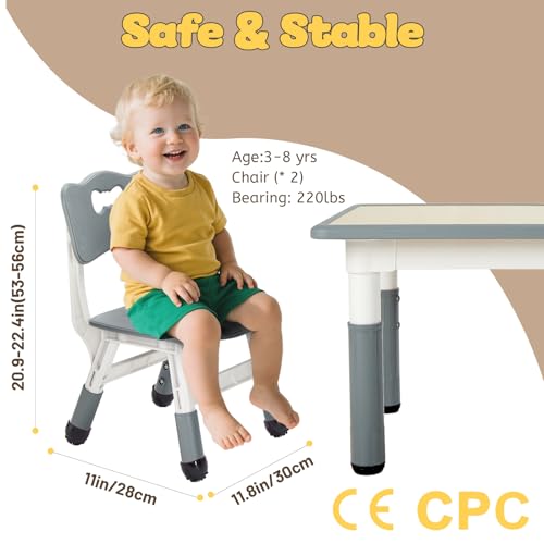 FUNLIO Adjustable Kids Chair Set Grey 2pcs - Height-Adjustable Toddler Seating for Ages 3-8, Sturdy Child Chairs with 220lbs Capacity