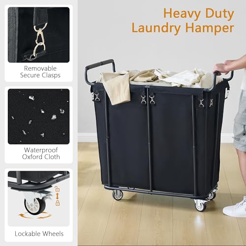 Gewudraw Extra Large Black Laundry Hamper with Wheels 360L - Heavy Duty, Collapsible & Mobile