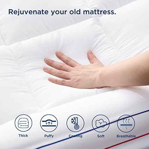Bedsure Twin XL Mattress Topper, 900GSM Thick Soft Twin Extra Long Mattress Topper with Deep Pocket up to 6-21 Inches Mattress, Quilted Fitted Breathable Bed Pad Cover for College Dorm, White