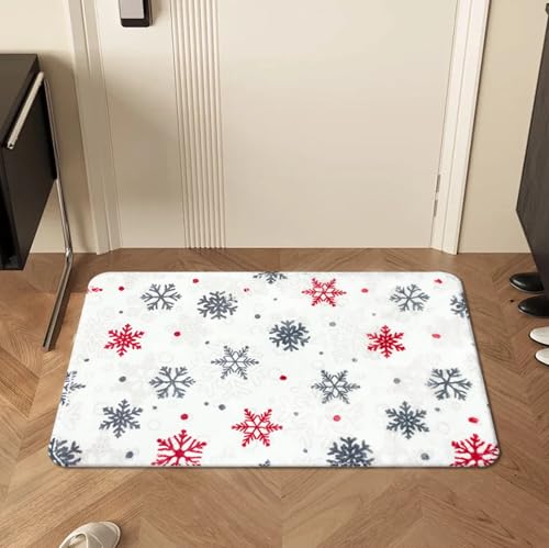 MEHOFOND Christmas Snowflake Bath Rug - Red & Gray Winter Decor 20x32in